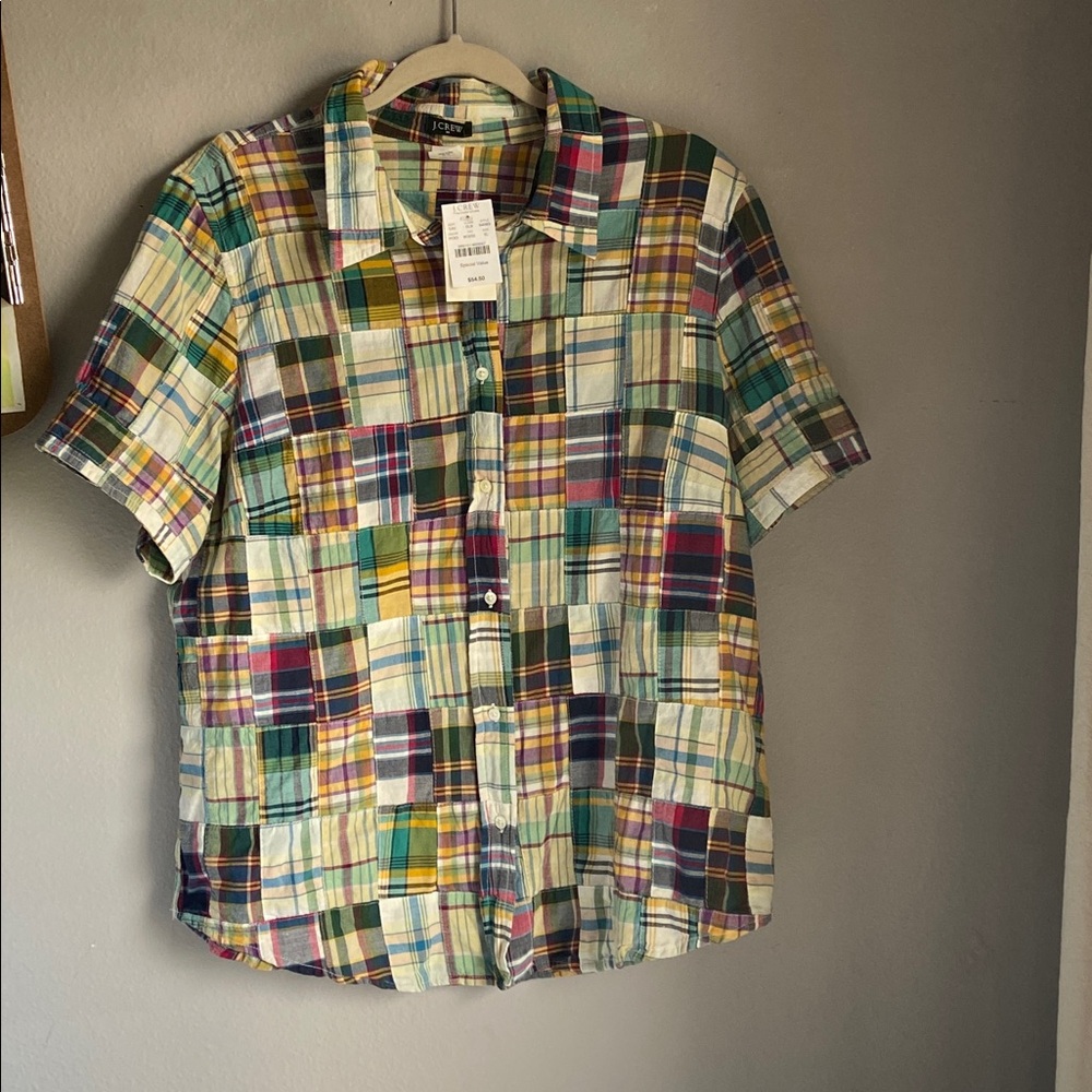 J. Crew Factory Multicolor Patchwork Plaid Button-Down Shirt